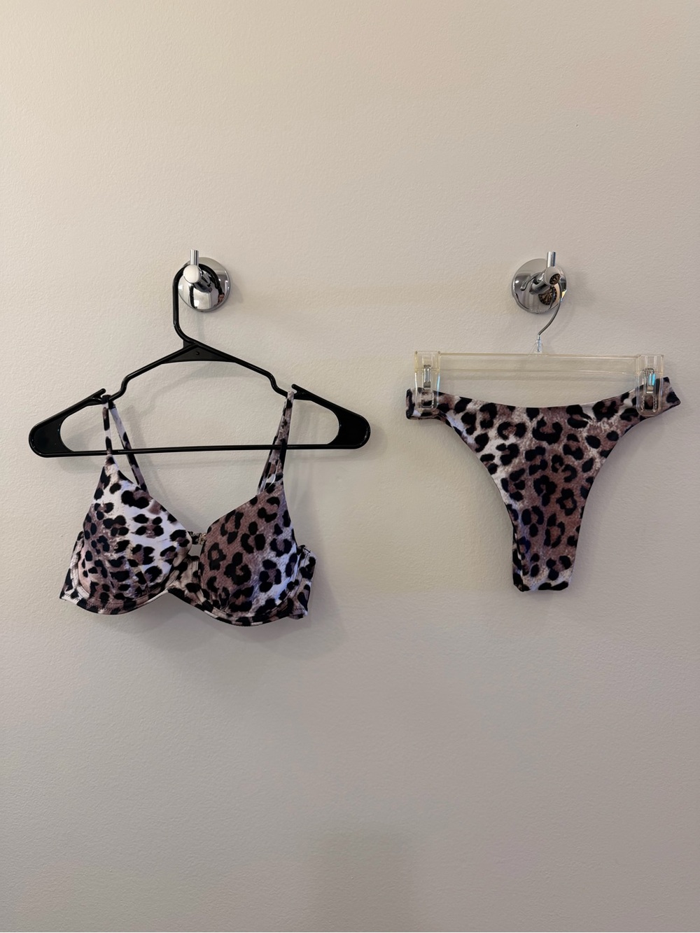 Leopard Print Underwire Bikini Top and High-Cut Bottom - Brown/Black